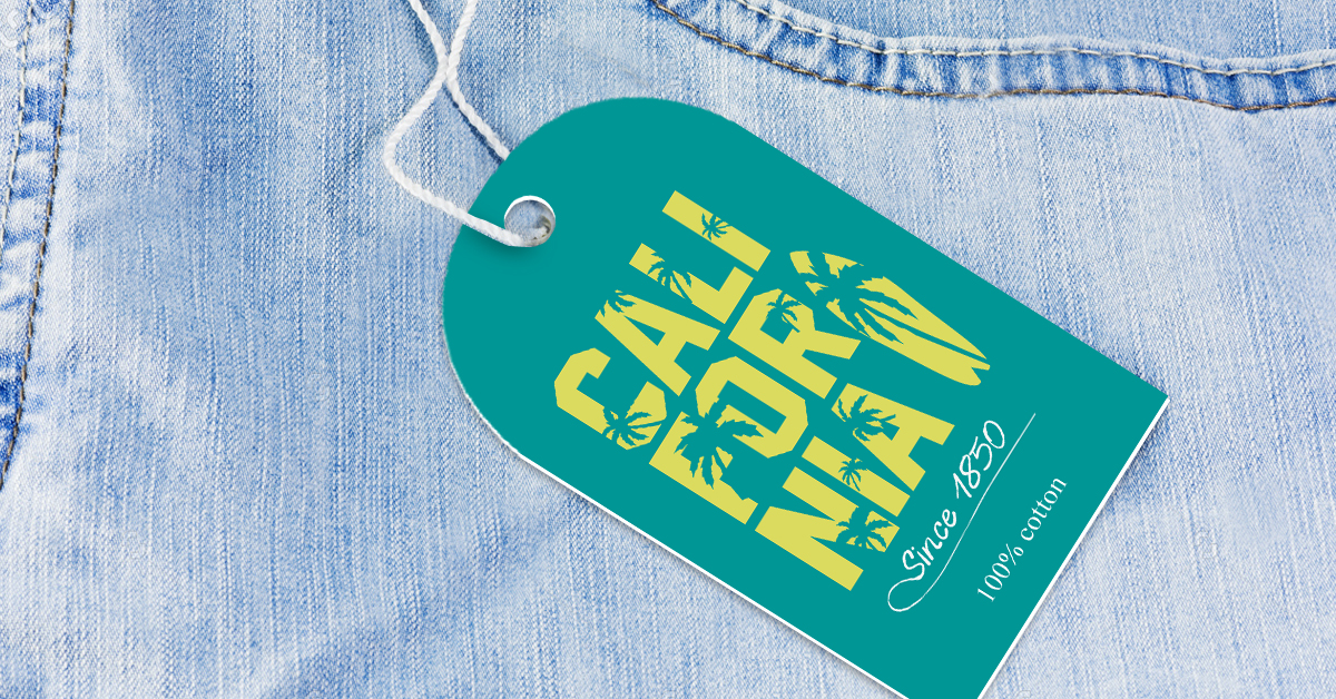 It helps to understand your own clothes before designing a hang tag to complement it. California denim clothing tag example