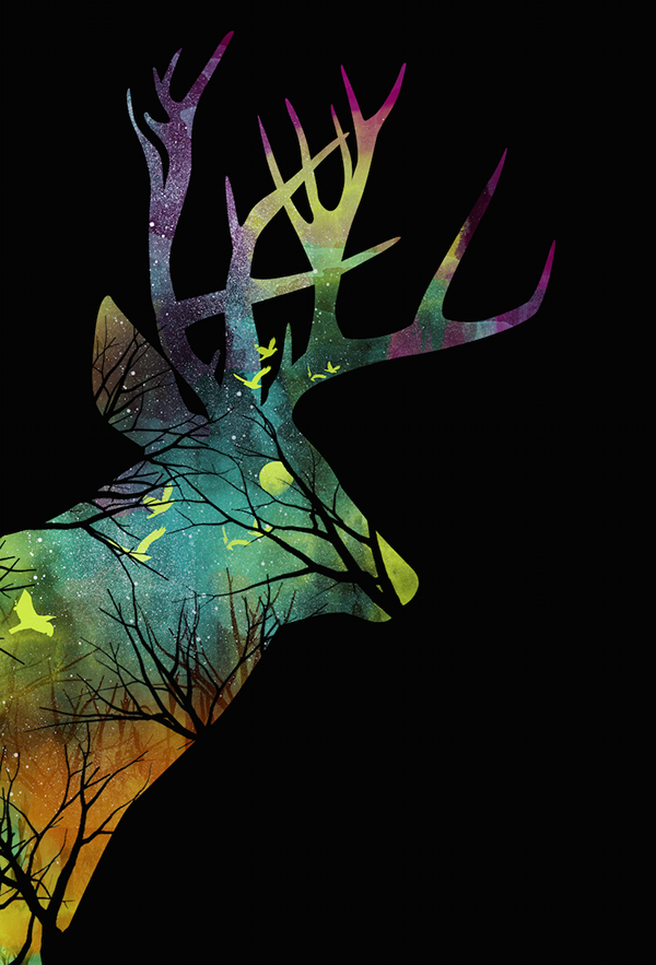The sky would make a lot less if an impact without the deer silhouette. negative space deer